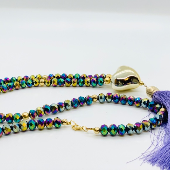 Peruvian Unicorn Heart Tassel Glass Bead Necklace - Picture 2 of 4